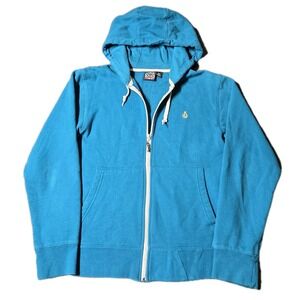 Volcom Hoodie Mens Small Blue Full Zip‎ Sweatshirt Drawstring Y2K Skate